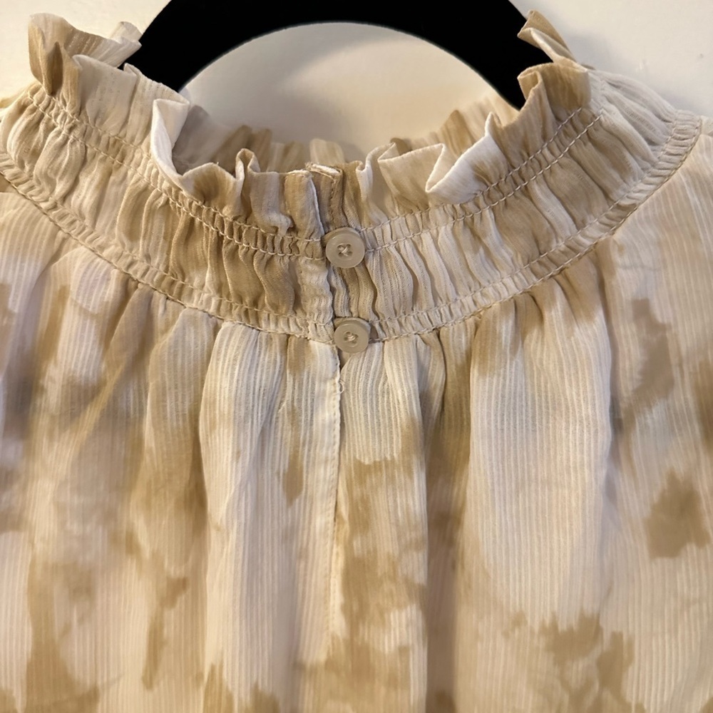 CALVIN KLEIN Woman Flutter sleeve smocked tan-white mock neck classic tank NWT S - Picture 12 of 14